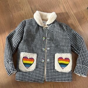 Lola + The Boys Kids' Check Embellished Faux Fur Lined Wool Coat